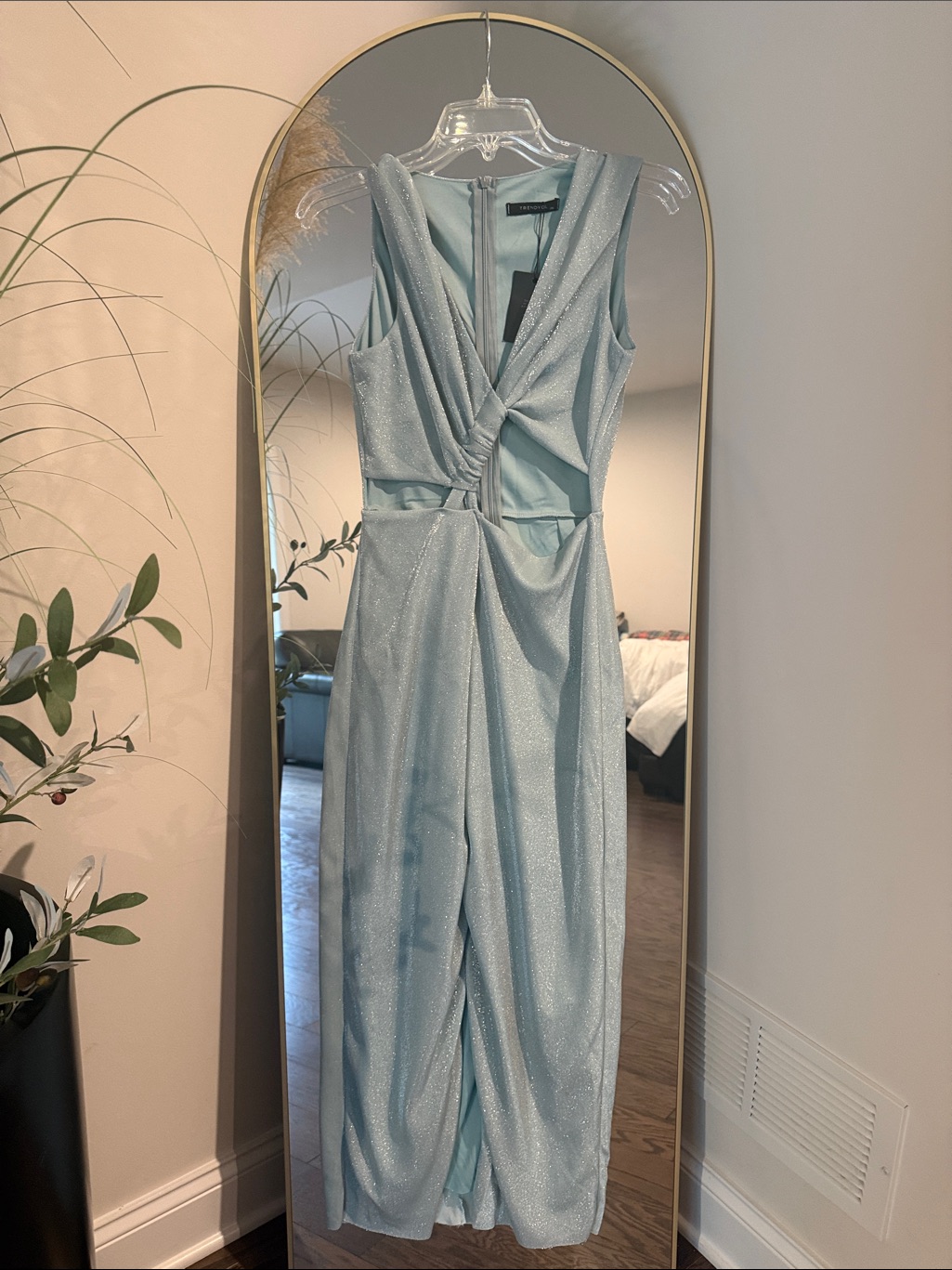 Trendyol Light Blue Sparkle Twist-Front Dress With Slit In The Front